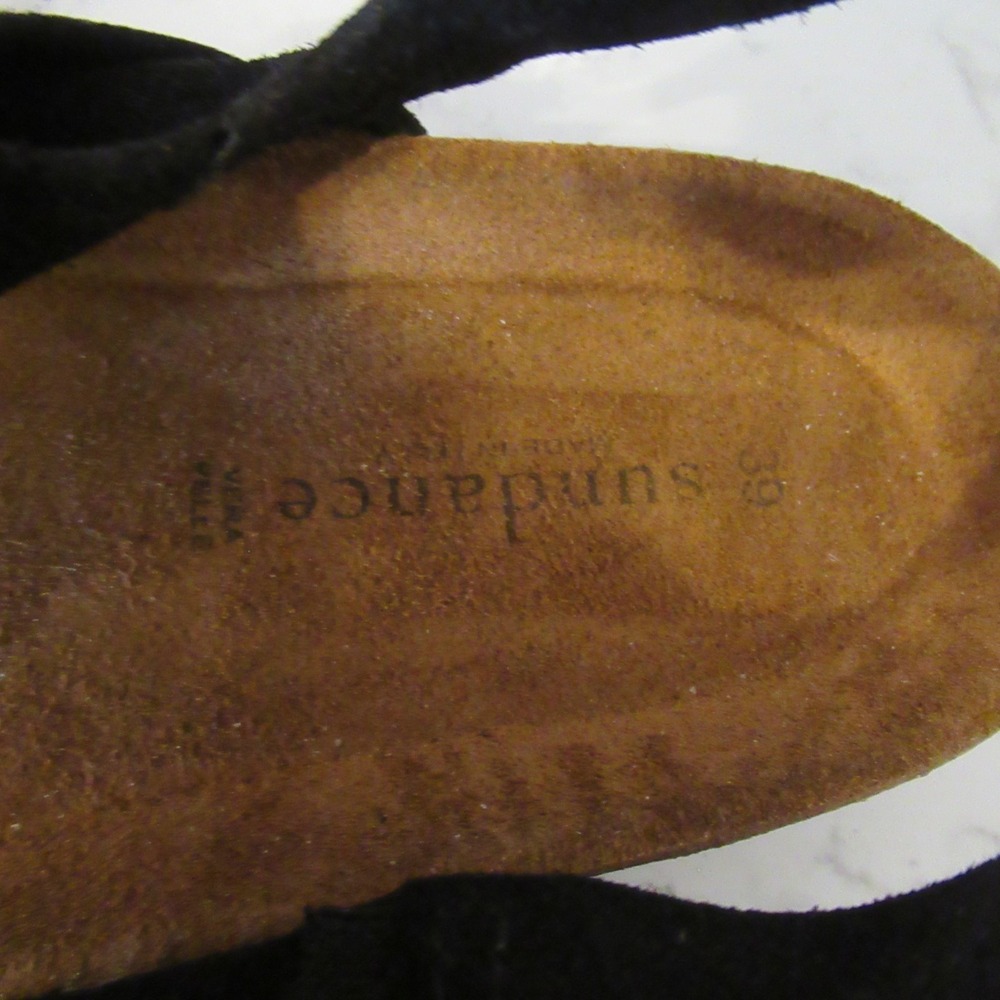 Sundance Sandals 39 7.5 8 Black Suede Cork Bow Backstrap Boho Festival - Picture 7 of 8